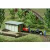 Narrow gauge railway set replica with engine shed